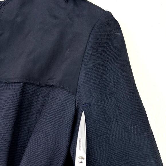 MARNI Brocade Textured Navy Trench Jacket Navy Blue Snap Button Mid Length 40 - Picture 5 of 12